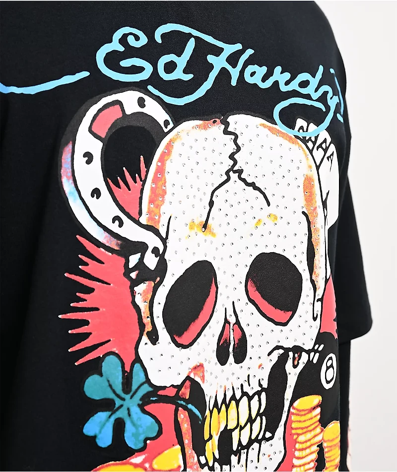 Ed Hardy x $AD BOYZ by Junior H Gamble Rhinestone Black Long Sleeve T-Shirt