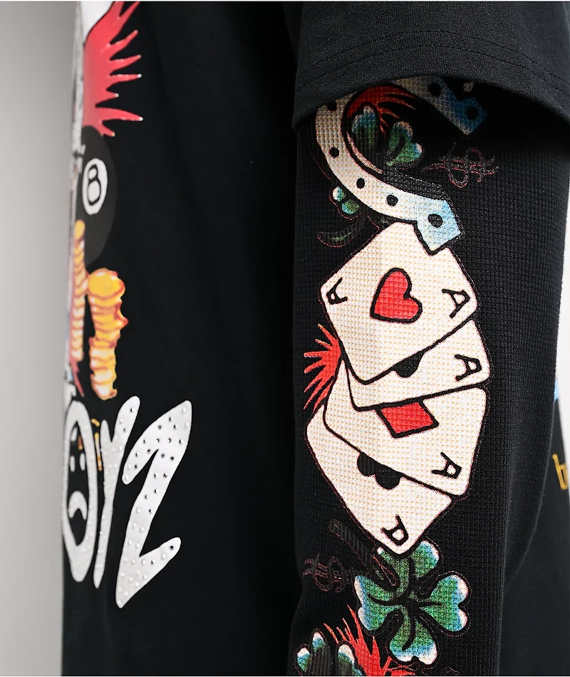 Ed Hardy x $AD BOYZ by Junior H Gamble Rhinestone Black Long Sleeve T-Shirt