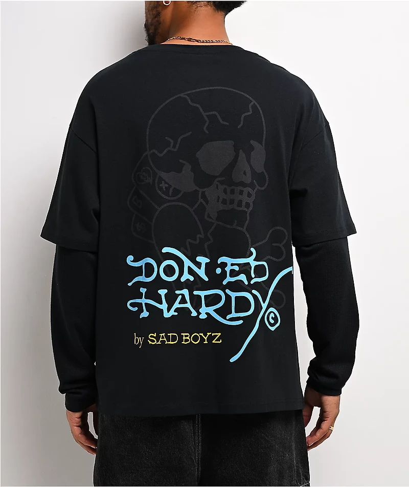 Ed Hardy x $AD BOYZ by Junior H Gamble Rhinestone Black Long Sleeve T-Shirt