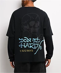 Ed Hardy x $AD BOYZ by Junior H Gamble Rhinestone Black Long Sleeve T-Shirt