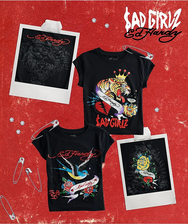 Ed Hardy x $AD BOYZ by Junior H Tiger Crown Black T-Shirt
