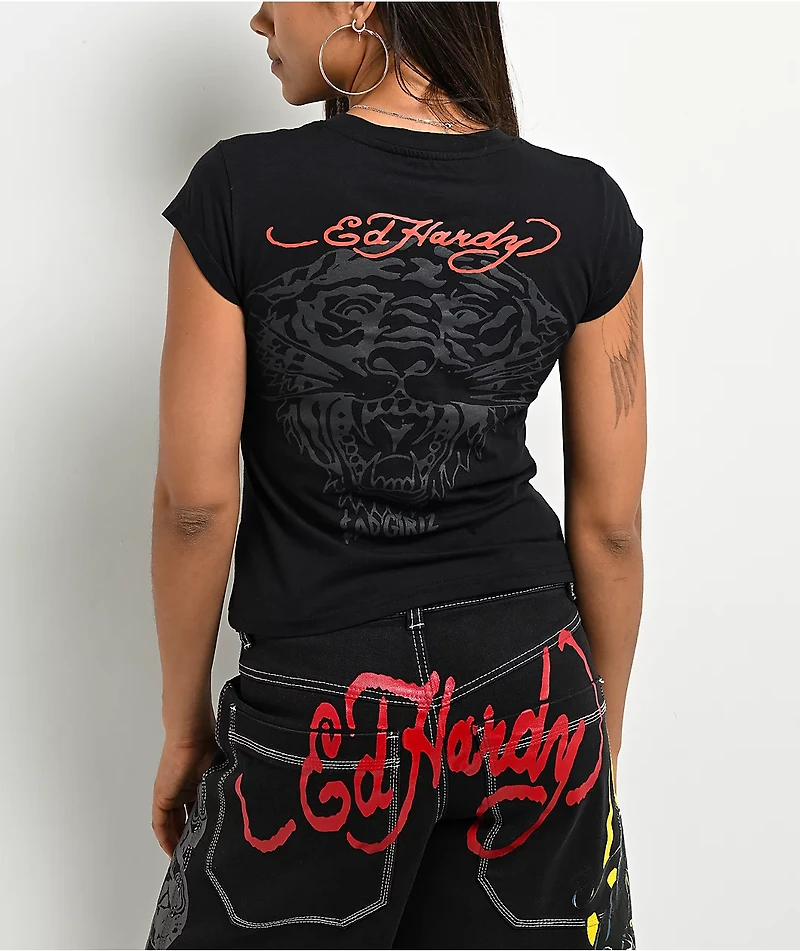Ed Hardy x $AD BOYZ by Junior H Tiger Crown Black T-Shirt