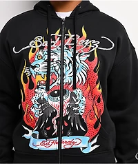 Ed Hardy x $AD BOYZ by Junior H Tiger Flame Black Zip Hoodie