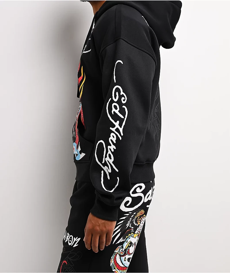 Ed Hardy x $AD BOYZ by Junior H Tiger Flame Black Zip Hoodie