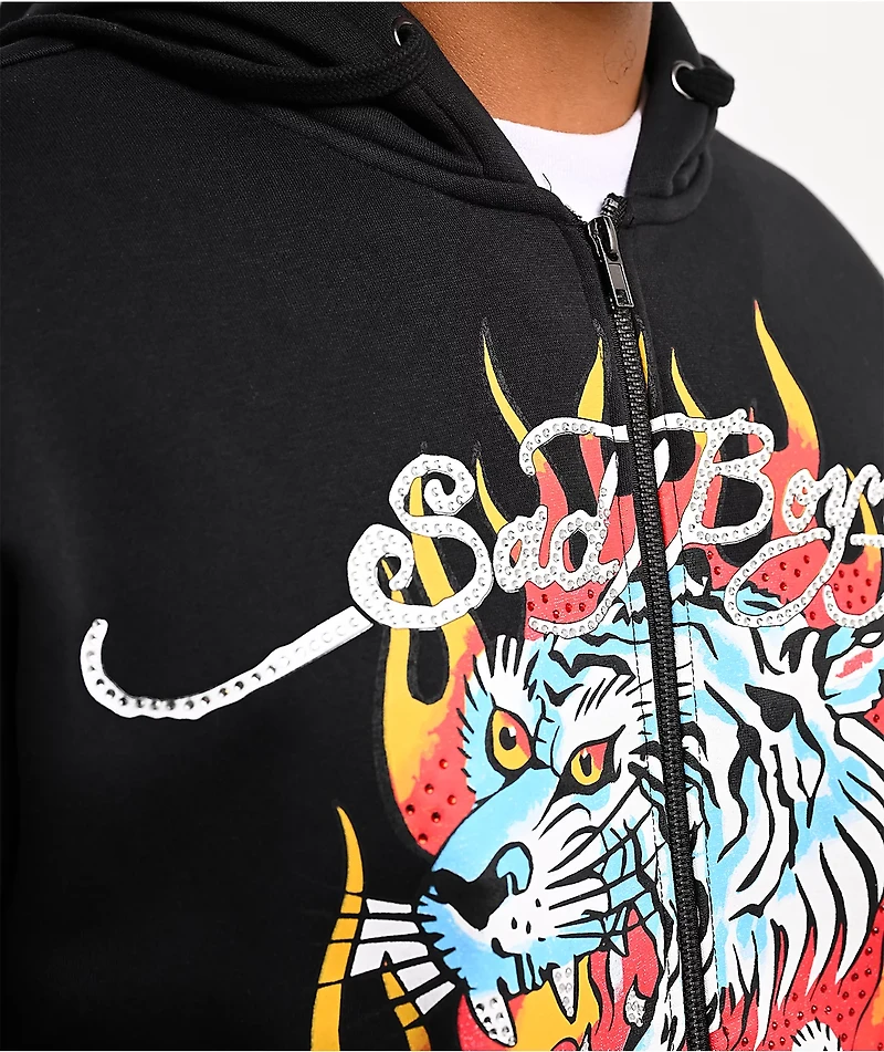 Ed Hardy x $AD BOYZ by Junior H Tiger Flame Black Zip Hoodie