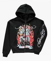Ed Hardy x $AD BOYZ by Junior H Tiger Flame Black Zip Hoodie