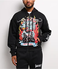 Ed Hardy x $AD BOYZ by Junior H Tiger Flame Black Zip Hoodie