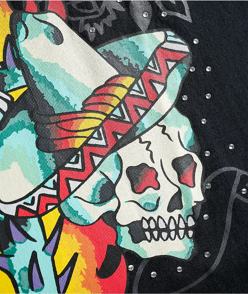 Ed Hardy x $AD BOYZ by Junior H Western Rhinestone Black T-Shirt