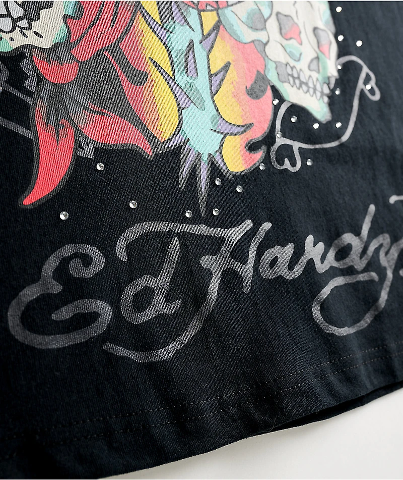 Ed Hardy x $AD BOYZ by Junior H Western Rhinestone Black T-Shirt