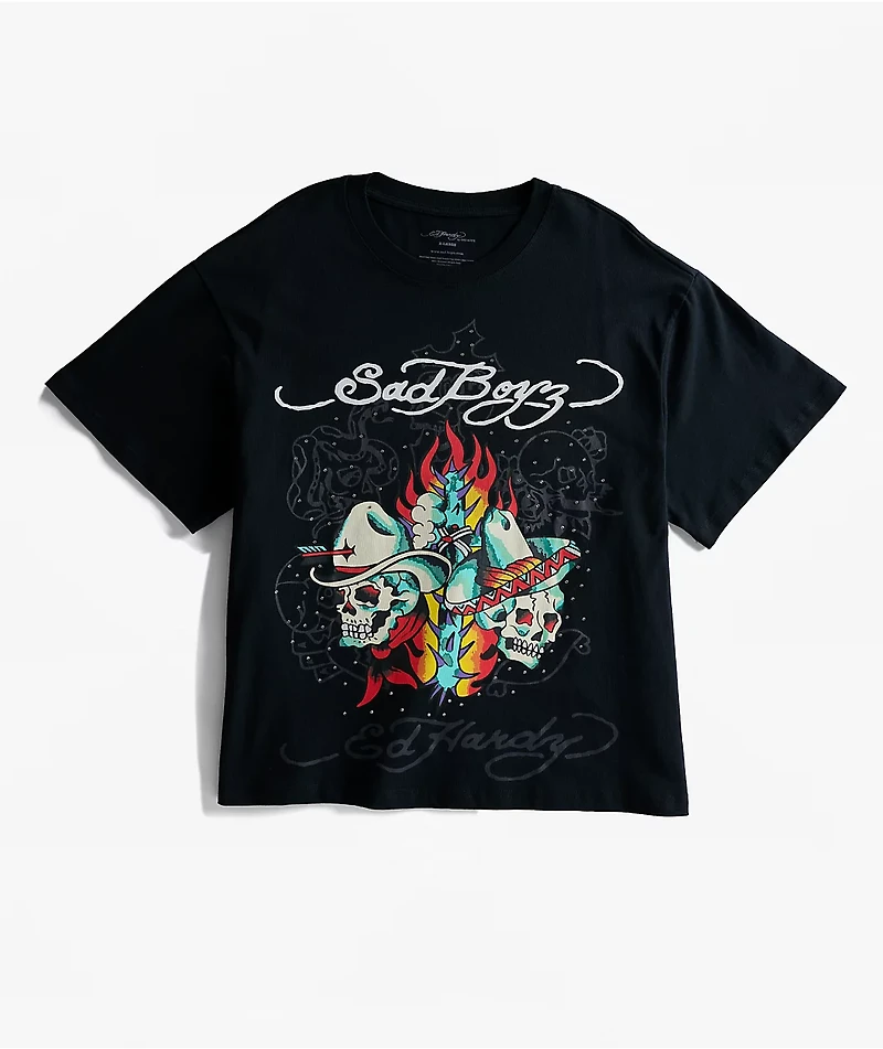 Ed Hardy x $AD BOYZ by Junior H Western Rhinestone Black T-Shirt