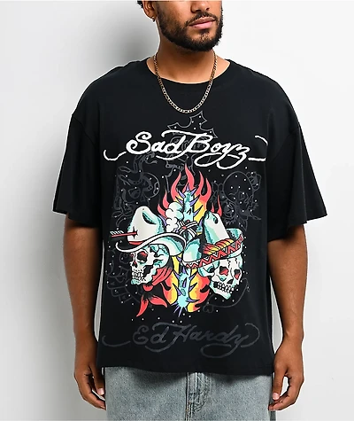 Ed Hardy x $AD BOYZ by Junior H Western Rhinestone Black T-Shirt