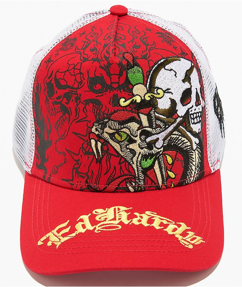 Ed Hardy x Broken Promises Blood Ties Red & White Trucker Hat