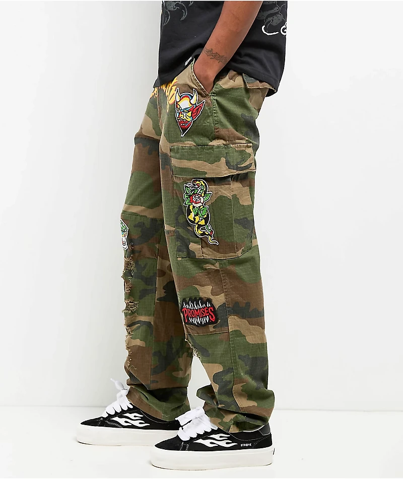 Ed Hardy x Broken Promises Chaos Camo Baggy Fit Cargo Pants