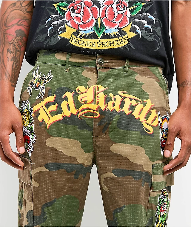 Ed Hardy x Broken Promises Chaos Camo Baggy Fit Cargo Pants