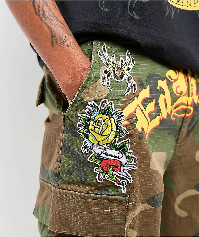 Ed Hardy x Broken Promises Chaos Camo Baggy Fit Cargo Pants
