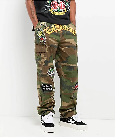 Ed Hardy x Broken Promises Chaos Camo Baggy Fit Cargo Pants