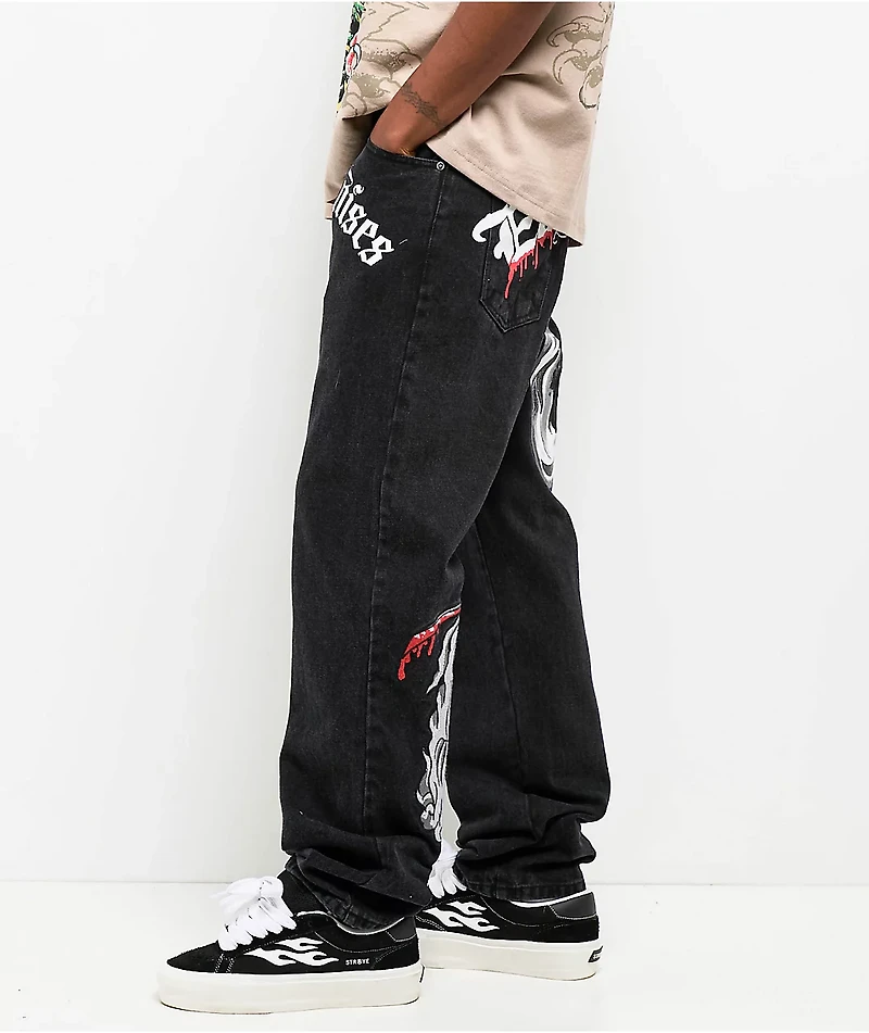 Ed Hardy x Broken Promises Death Shadow Black Loose Fit Jeans
