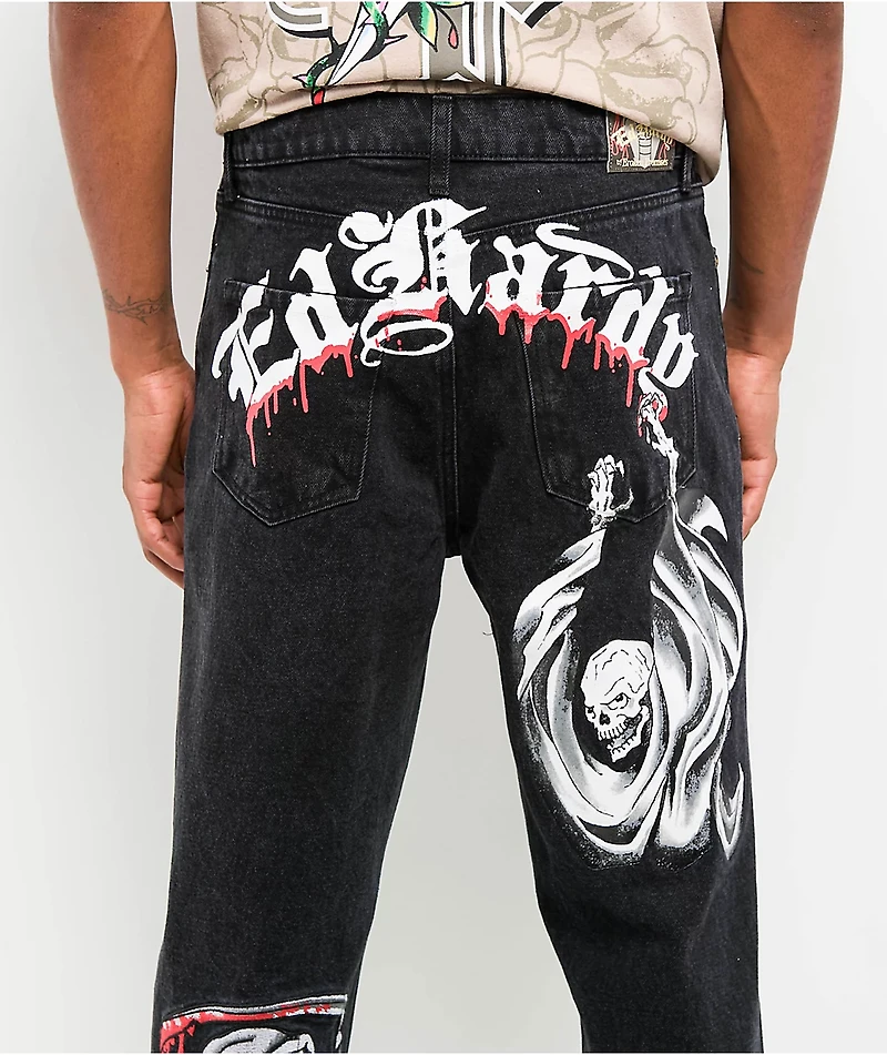 Ed Hardy x Broken Promises Death Shadow Black Loose Fit Jeans