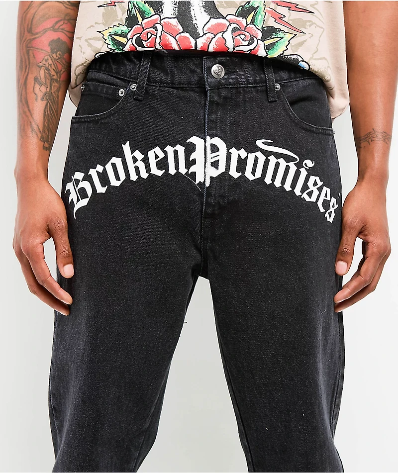 Ed Hardy x Broken Promises Death Shadow Black Loose Fit Jeans