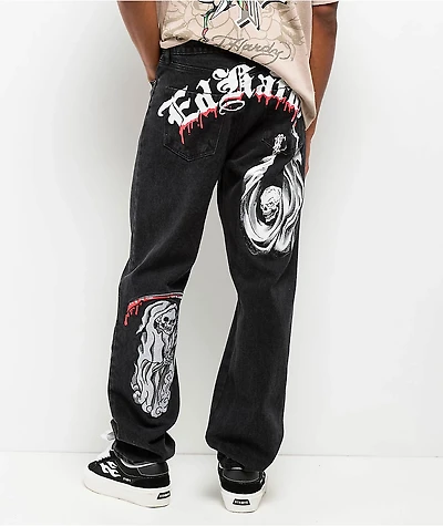 Ed Hardy x Broken Promises Death Shadow Black Loose Fit Jeans