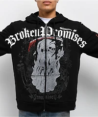 Ed Hardy x Broken Promises Deaths Shadow Rhinestone Black Zip Hoodie