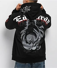 Ed Hardy x Broken Promises Deaths Shadow Rhinestone Black Zip Hoodie