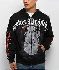 Ed Hardy x Broken Promises Deaths Shadow Rhinestone Black Zip Hoodie