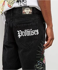 Ed Hardy x Broken Promises Love Scars Black Denim Shorts