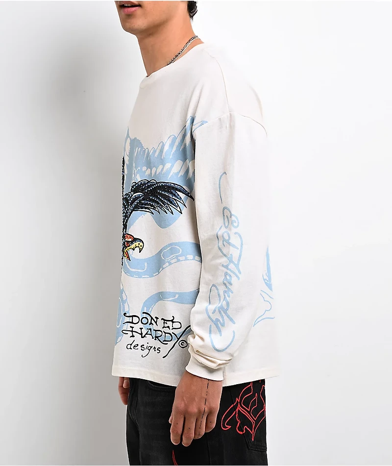 Ed Hardy x EST 19XX Rhinestone Eagle Cream Long Sleeve T-Shirt
