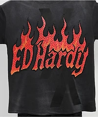 Ed Hardy x EST 19XX Rhinestone Flames Vintage Black T-Shirt