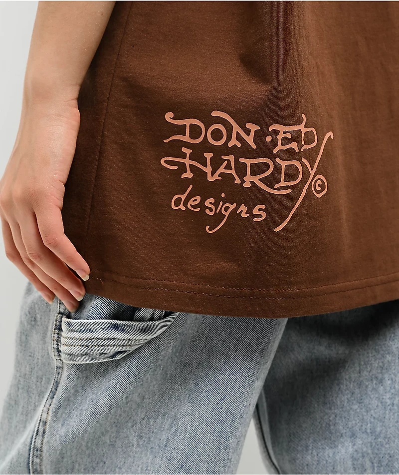 Ed Hardy x Kim Petras Bulldog Brown Boxy T-Shirt