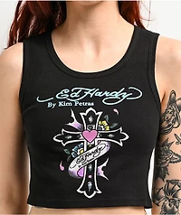 Ed Hardy x Kim Petras Cross Black Crop Tank Top