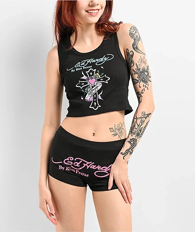 Ed Hardy x Kim Petras Cross Black Crop Tank Top