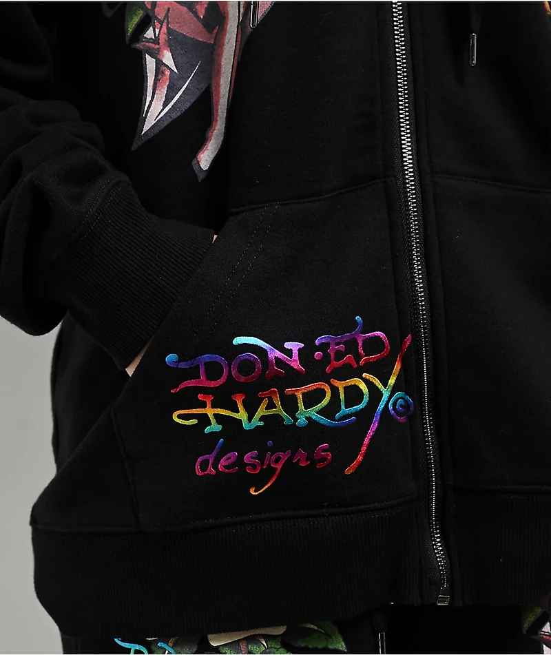 Ed Hardy x Kim Petras Dagger Girl Black Zip Hoodie