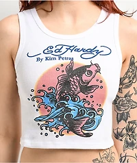 Ed Hardy x Kim Petras Koi White Crop Tank Top