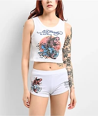 Ed Hardy x Kim Petras Koi White Crop Tank Top