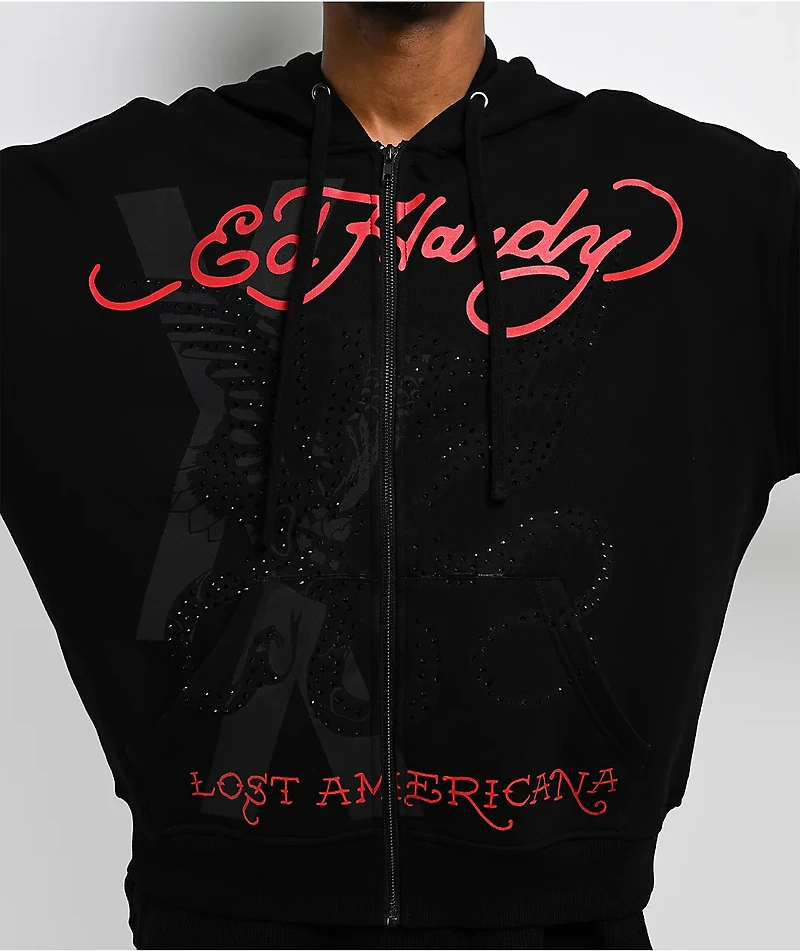 Ed Hardy x MGK Flames Rhinestone Black Zip Hoodie