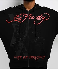 Ed Hardy x MGK Flames Rhinestone Black Zip Hoodie
