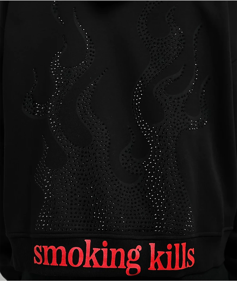 Ed Hardy x MGK Flames Rhinestone Black Zip Hoodie