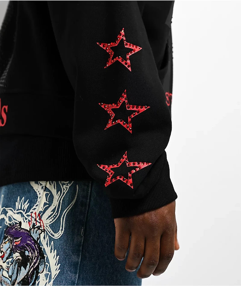 Ed Hardy x MGK Flames Rhinestone Black Zip Hoodie