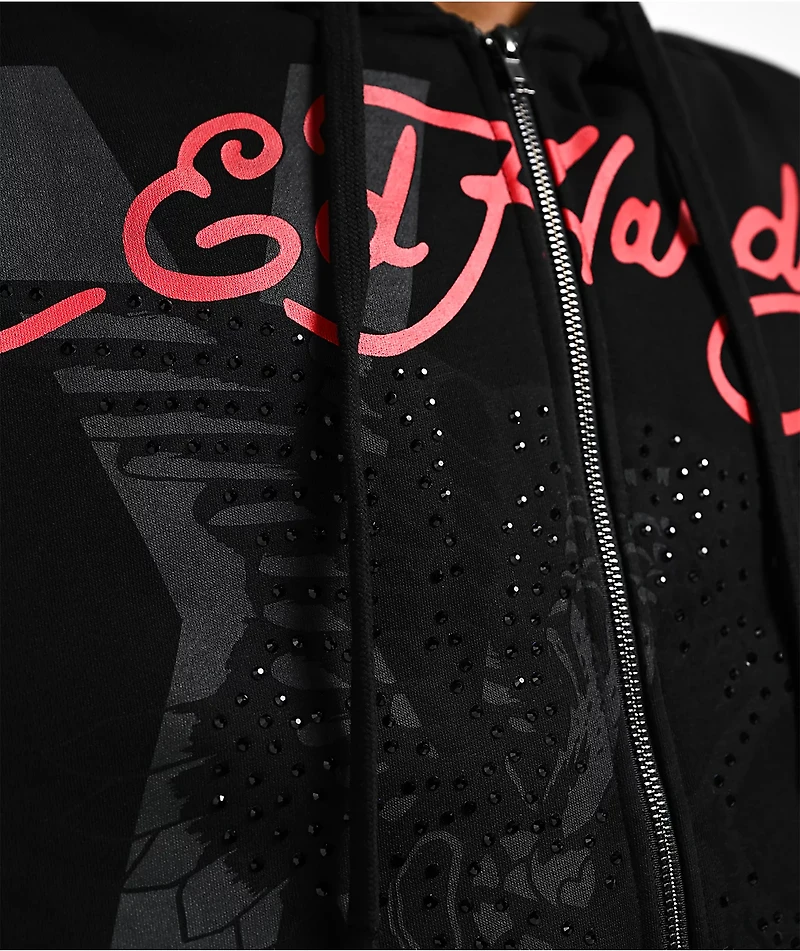 Ed Hardy x MGK Flames Rhinestone Black Zip Hoodie