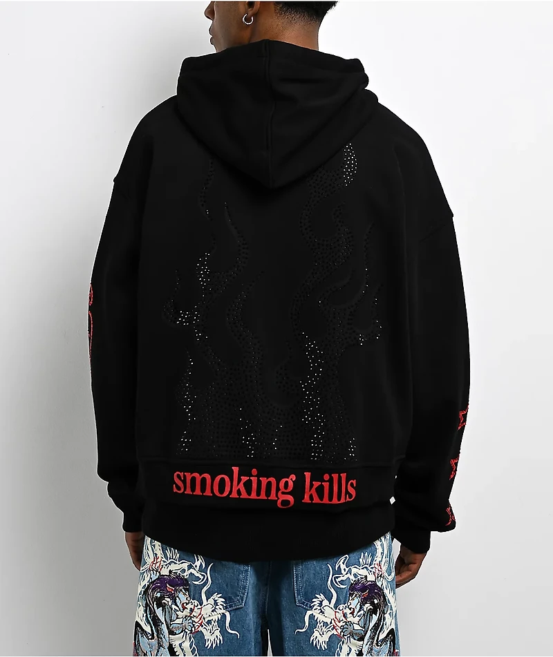Ed Hardy x MGK Flames Rhinestone Black Zip Hoodie