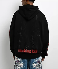 Ed Hardy x MGK Flames Rhinestone Black Zip Hoodie