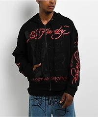 Ed Hardy x MGK Flames Rhinestone Black Zip Hoodie