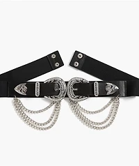 Ella Shea Double Buckle & Chain Black Belt