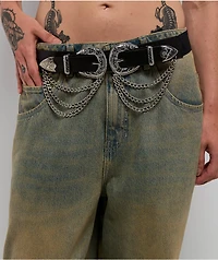 Ella Shea Double Buckle & Chain Black Belt
