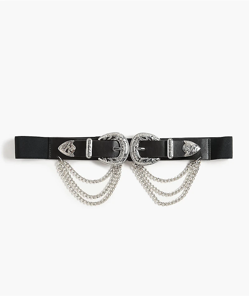 Ella Shea Double Buckle & Chain Black Belt