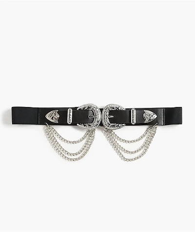 Ella Shea Double Buckle & Chain Black Belt