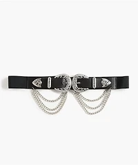 Ella Shea Double Buckle & Chain Black Belt
