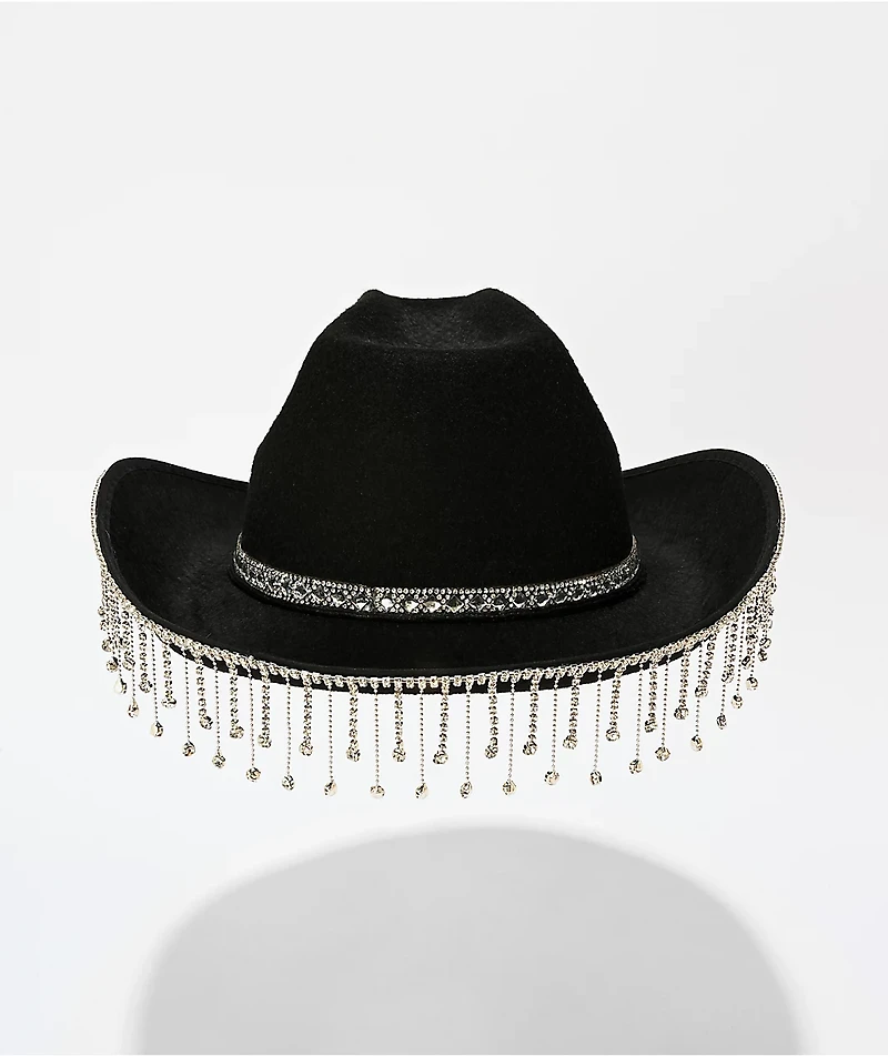 Ella Shea Rhinestone Tassel Black Cowboy Hat